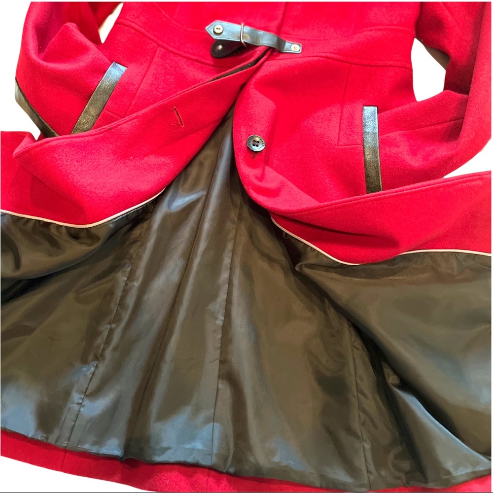 Via Spiga Red Wool + Black Faux Leather Posh Peatcoat - Picture 11 of 16